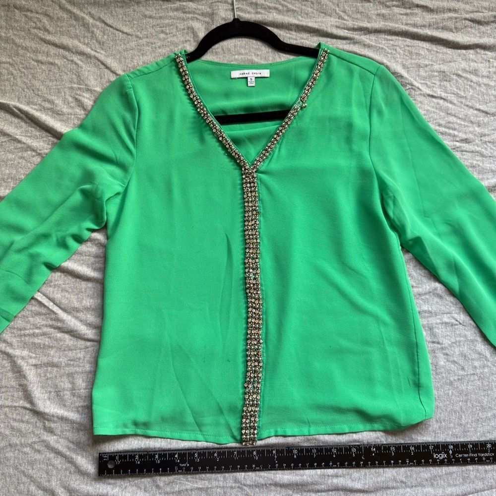 Sz Small Naked Zebra Long Sleeve Rhinestone Silver Beaded Going out top